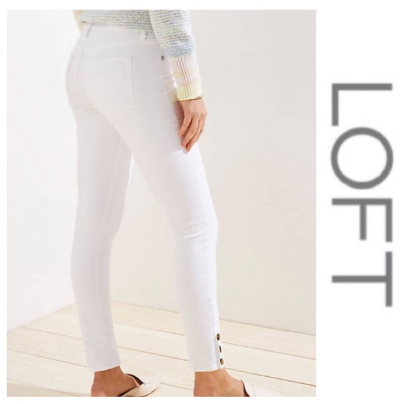 NWT White “Slim Pocket” Button Cuff Skinny Jeans  { Loft } - Picture 5 of 14